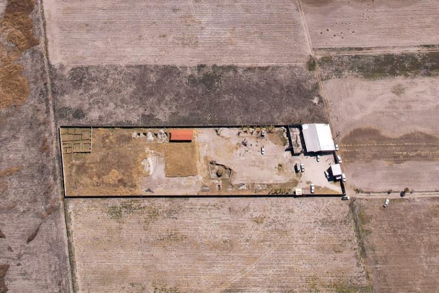 Fotografía aérea el 12 de marzo de 2025 del Rancho Izaguirre, donde el pasado 5 de marzo de 2025 el colectivo Guerreros Buscadores, localizaron un crematorio clandestino en el municipio de Teuchitlán, Jalisco (México). EFE/ Francisco Guasco