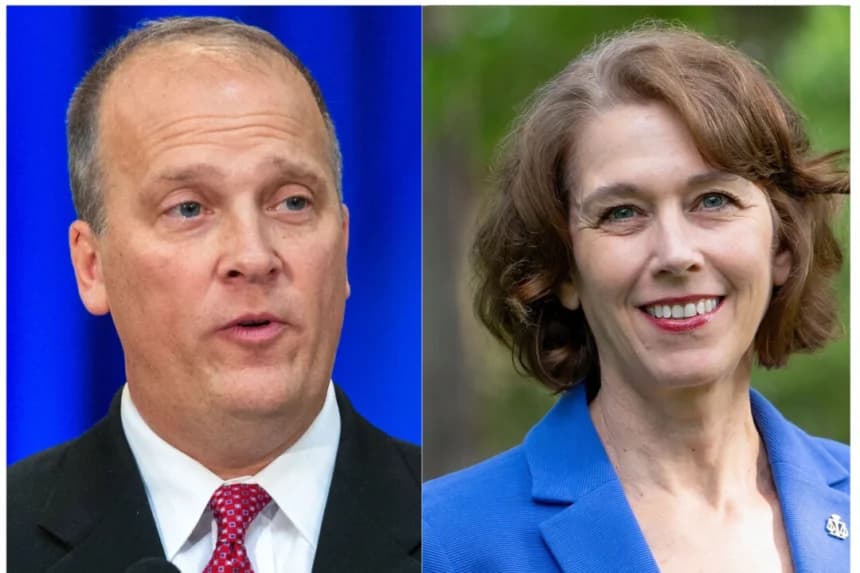 (Izquierda) El exfiscal general de Wisconsin Brad Schimel en Madison, Wisconsin, el 5 de enero de 2015, y (Derecha) la jurista Susan Crawford en junio de 2024. (Andy Manis/AP) Susan Crawford for Wisconsin, Archivo.






