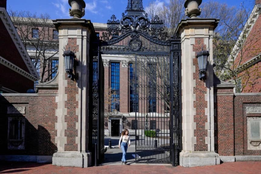 Una mujer camina por el campus de la Universidad de Harvard en Cambridge, Massachusetts, el 15 de abril de 2025. (Faith Ninivaggi/Reuters)