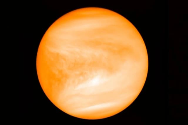 El planeta Venus, visto desde la sonda Akatsuki de la Agencia de Exploración Aeroespacial de Japón en mayo de 2016. (J. Greaves/Universidad de Cardiff/JAXA vía AP)