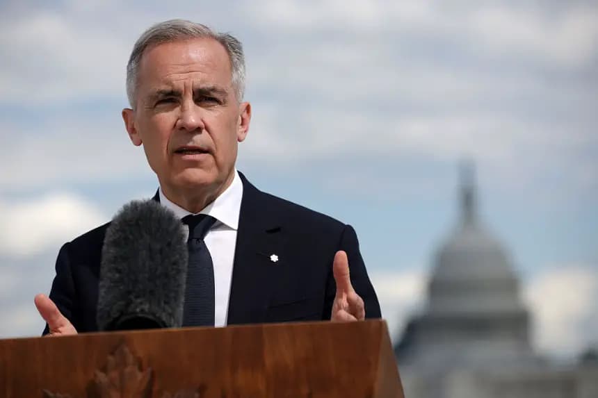 El primer ministro canadiense, Mark Carney, habló durante una conferencia de prensa en la Embajada de Canadá el 6 de mayo de 2025 en Washington, DC. (Alex Wong/Getty Images)