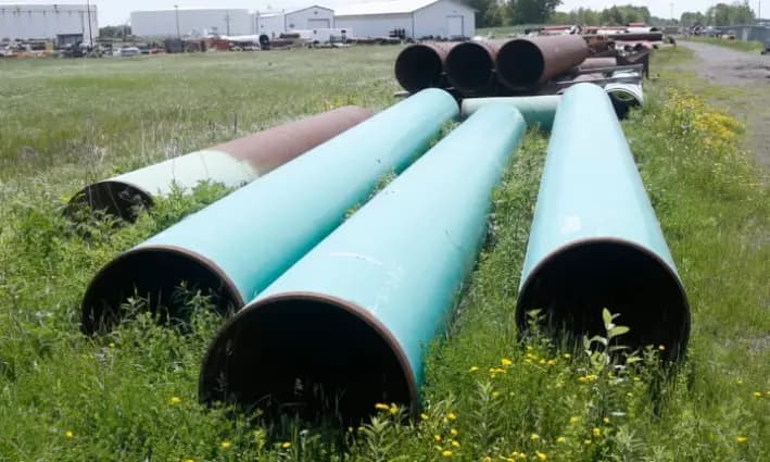 El oleoducto utilizado para transportar petróleo crudo se encuentra en la terminal de Enbridge Energy, en Superior, Wisconsin, el 29 de junio de 2018. (Jim Mone/AP Photo)