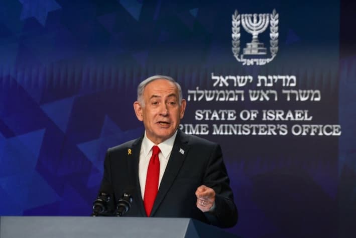 El primer ministro israelí, Benjamin Netanyahu, habla durante una conferencia de prensa en Jerusalén, el 21 de mayo de 2025. (Ronen Zvulun/Reuters)