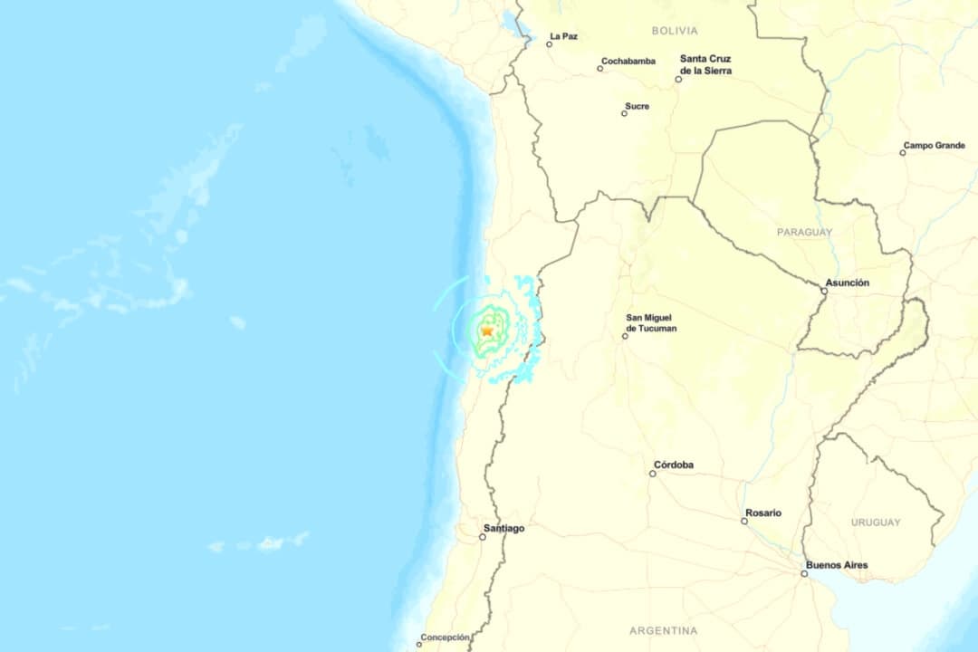 Un mapa muestra la ubicación del terremoto de magnitud 6.4 que sacudió el norte de Chile el 6 de junio de 2025. (USGS)