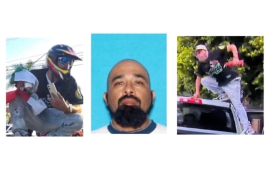 (Izquierda) y (derecha): Un hombre enmascarado acusado de agredir a un agente federal. (Centro) Elpidio Reyna. (FBI)