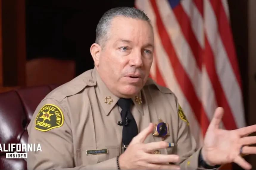 El sheriff del condado de Los Ángeles, Alex Villanueva, en una entrevista con el programa California Insider de EpochTV, transmitida el 8 de febrero de 2022. (Captura de pantalla vía The Epoch Times)