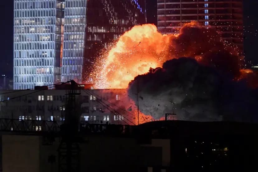 Se observa una explosión durante un ataque con misiles en Tel Aviv, Israel, el 13 de junio de 2025. (Foto AP/Tomer Neuberg)

