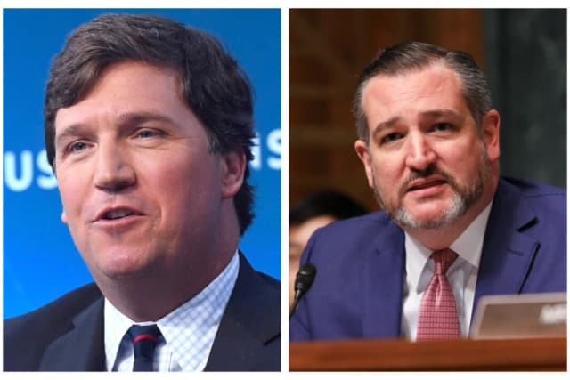 (Izquierda) Tucker Carlson habla en el Time Warner Center de Nueva York en 2017; (Derecha) El senador Ted Cruz (R-Texas) durante una audiencia del Comité Judicial del Senado en 2019. (Roy Rochlin/Getty Images; Charlotte Cuthbertson/The Epoch Times)
