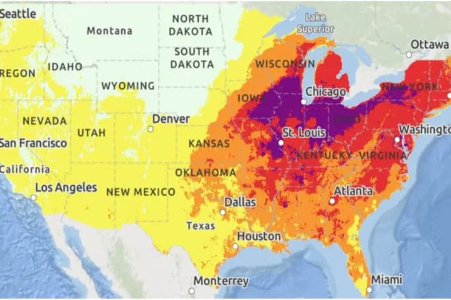 Un mapa publicado por el Servicio Meteorológico Nacional muestra el pronóstico de calor para los Estados Unidos para el 23 de junio de 2025. NWS