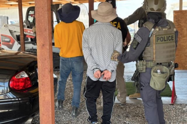 Hasta 75 inmigrantes indocumentados fueron arrestados durante una redada en operaciones ilegales de cultivo de marihuana en el sur de California, el 18 de junio de 2025. (Agencia Antidrogas de EE. UU.)
