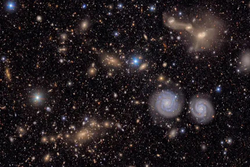 Fotografía cedida por el Observatorio Vera C. Rubin que muestra una imagen captada en su telescopio, de una pequeña sección del Cúmulo de Virgo. EFE/ Observatorio Vera C. Rubin