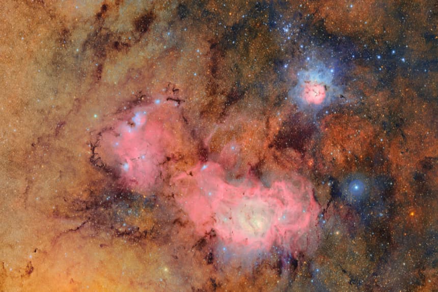 Fotografía cedida por el Observatorio Vera C. Rubin que muestra una imagen captada en su telescopio, de Nebulosas Trífidas y Laguna en el espacio. EFE/ Observatorio Vera C. Rubin