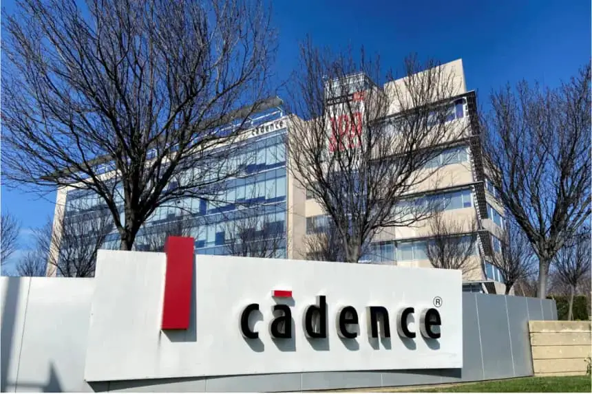 El logotipo de Cadence Design Systems afuera de las oficinas de la compañía en San José, California, el 31 de enero de 2020. (Stephen Nellis/Reuters)