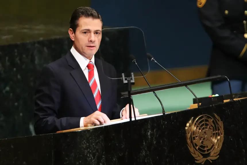 El expresidente de México, Enrique Peña Nieto, se dirige a la 73ª Asamblea General de las Naciones Unidas (ONU) el 25 de septiembre de 2018 en la ciudad de Nueva York. (Spencer Platt/Getty Images)