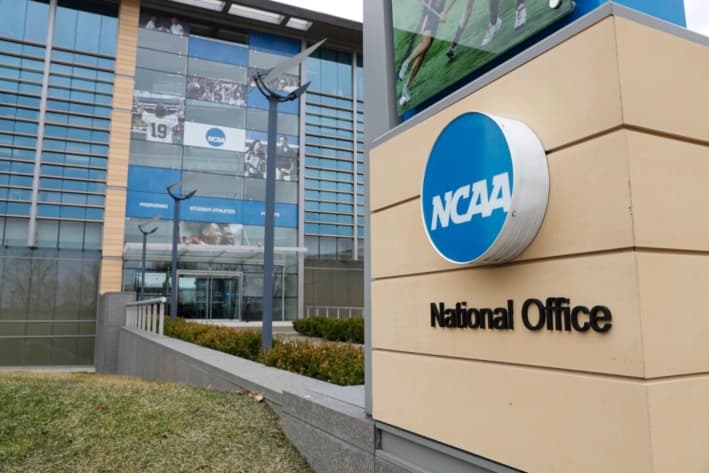 La sede de la NCAA en Indianápolis, el 12 de marzo de 2020. (Michael Conroy/AP Photo)