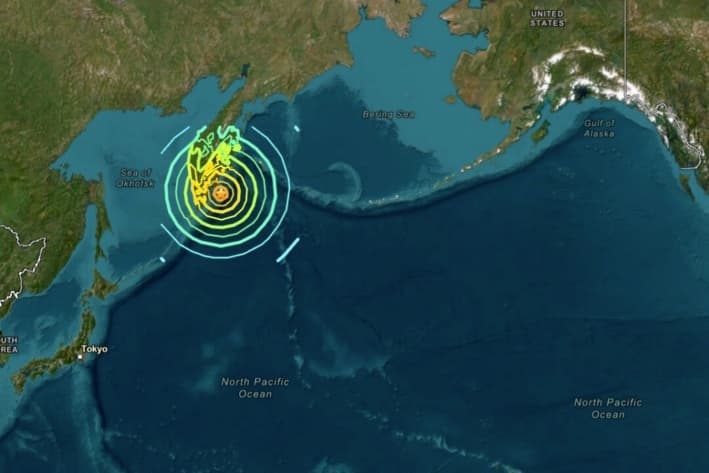 Un terremoto de magnitud 8.7 frente a la costa este de Rusia, el 30 de julio de 2025. (Captura de pantalla/USGS)