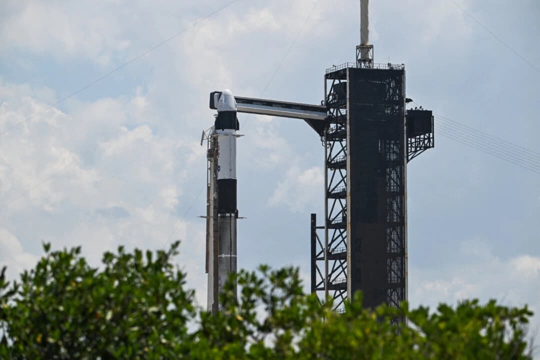 Un cohete Falcon 9 de SpaceX con la cápsula Crew Dragon Endeavour se encuentra en el Complejo de Lanzamiento 39A en vísperas de la Misión Crew-11 en el Centro Espacial Kennedy de la NASA en Florida el 30 de julio de 2025. (Chandan Khanna/AFP vía Getty Images)
