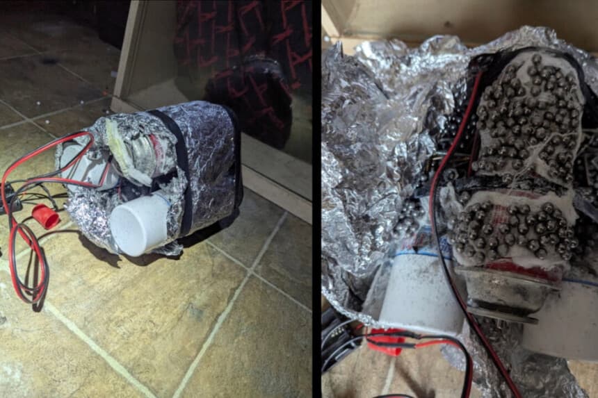 Foto sin fecha que muestra pruebas de explosivos recuperados por las fuerzas del orden en Long Beach, California. FBI Los Ángeles