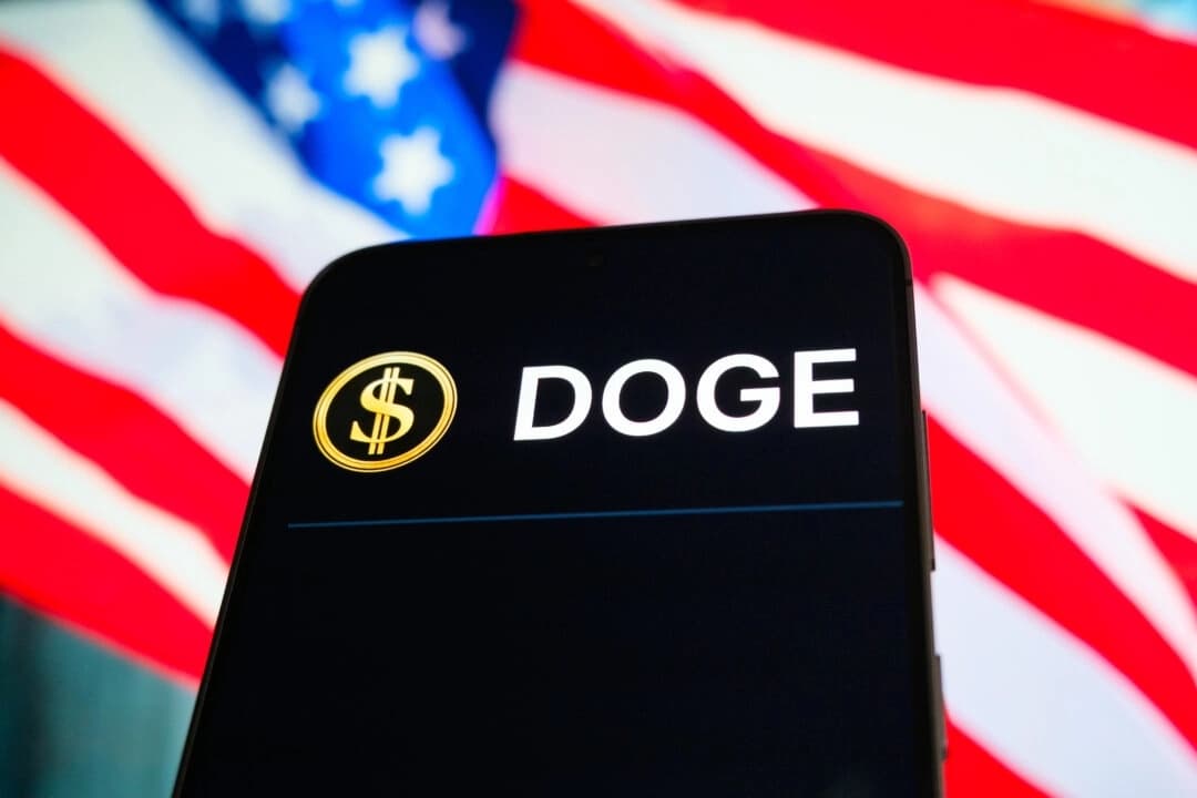 La página web del Departamento de Eficiencia Gubernamental (DOGE) se muestra en un teléfono, en esta ilustración fotográfica. (Oleksii Pydsosonnii/The Epoch Times)
