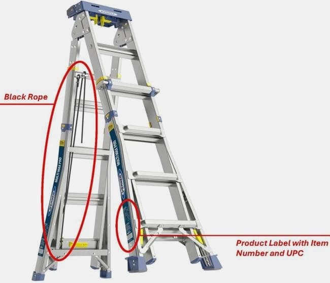 La empresa Werner está retirando más de 100,000 unidades de su escalera multiusos Multi-Max Pro debido a un fallo en el mecanismo de bloqueo que podría provocar caídas y lesiones a los usuarios. Foto del 14 de agosto de 2025. (Comisión de Seguridad de Productos de Consumo de EE. UU. a través de AP)
