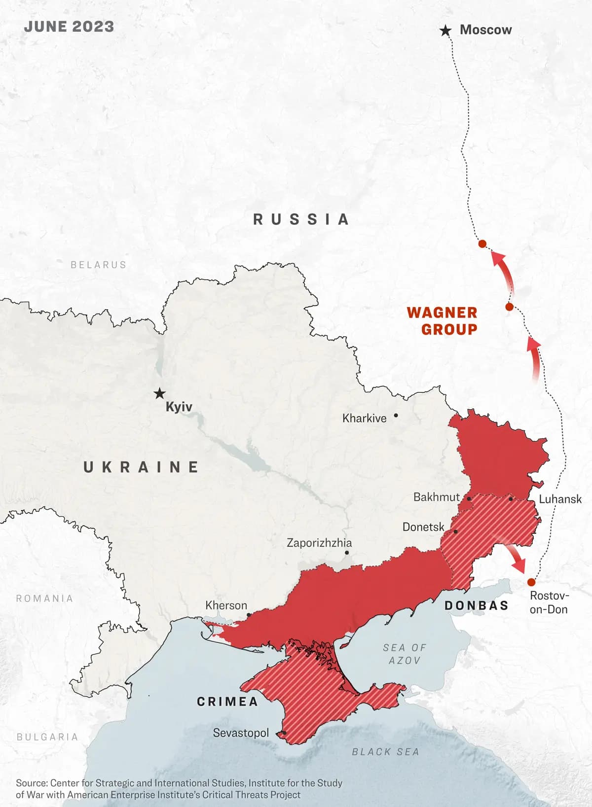 <em>Mapa que muestra el control territorial a lo largo de la frontera entre Ucrania y Rusia a fecha de 26 de febrero de 2025. Ilustración de The Epoch Times</em>