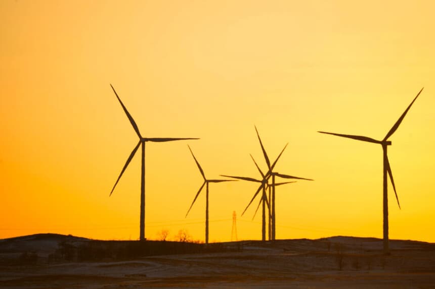 Aerogeneradores en un campo de Beulah, Dakota del Norte, el 22 de diciembre de 2023. Madalina Vasiliu/The Epoch Times