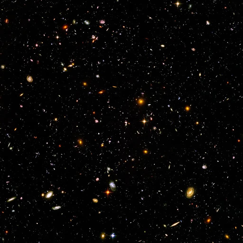 Campo Profundo del Hubble. NASA y la Agencia Espacial Europea. (Editado por Noodle snacks, dominio público, vía Wikimedia Commons).
