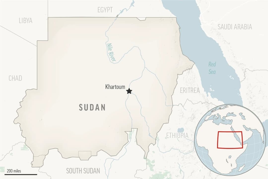 Mapa de localización de Sudán con su capital, Jartum. (Foto AP)
