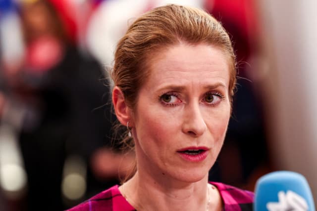La alta representante de la Unión Europea para Asuntos Exteriores y Política de Seguridad, Kaja Kallas, habla con los medios de comunicación a su llegada a la quinta reunión ministerial entre la UE y los países vecinos del sur, celebrada en Bruselas el 14 de julio de 2025. (Yves Herman/Reuters).