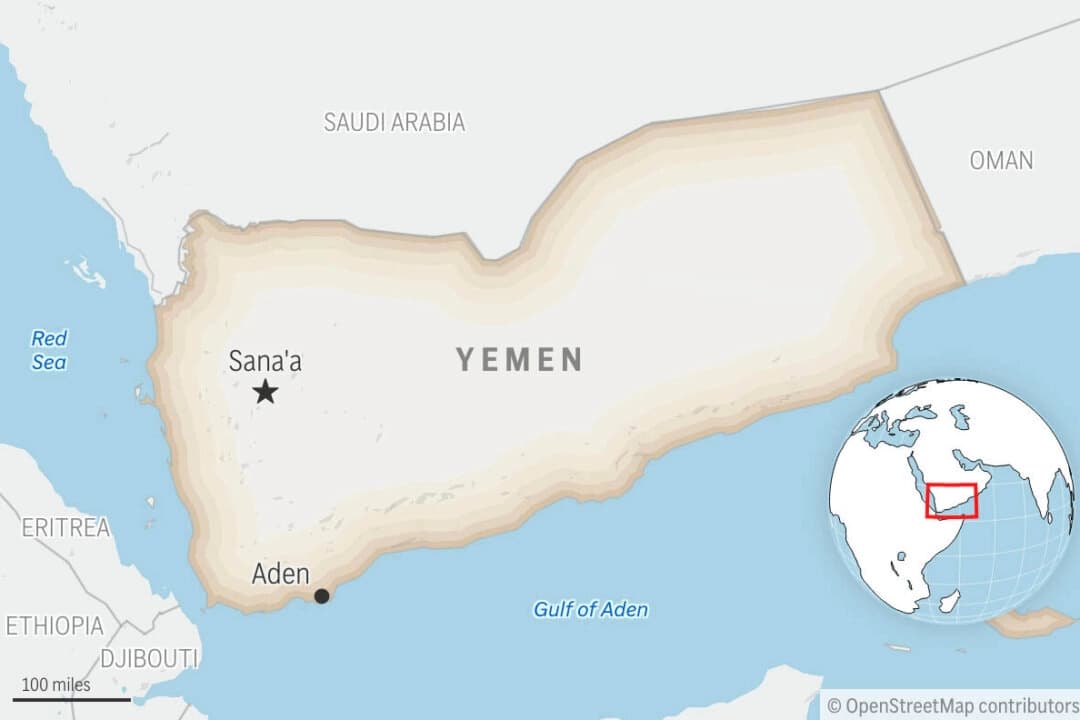 Mapa de Yemen con su capital, Saná. (Foto AP)
