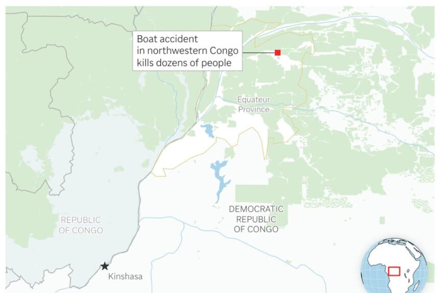 Entre los fallecidos en el naufragio de una embarcación en el Congo, que se cobró decenas de vidas, hay estudiantes. Gráfico de AP.