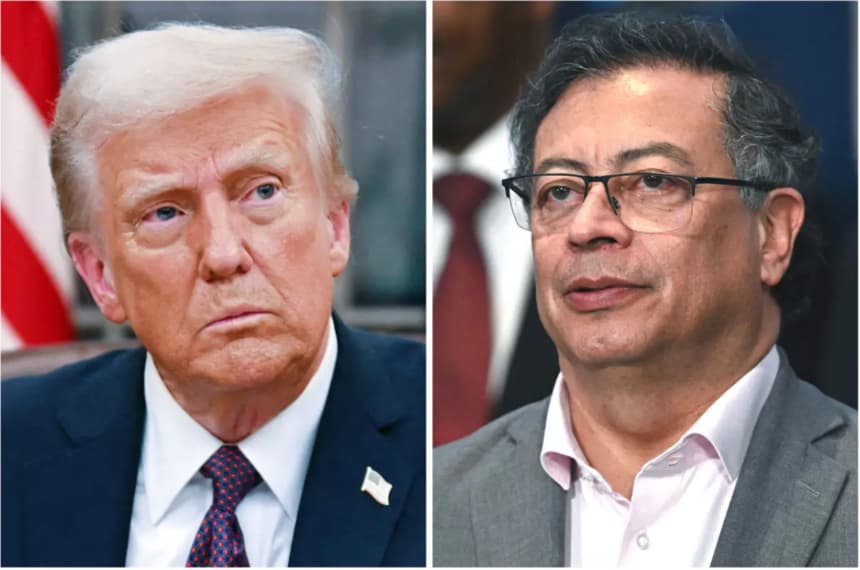 (I) El presidente de Estados Unidos, Donald Trump, en la Oficina Oval de la Casa Blanca el 20 de enero de 2025. (D) El presidente colombiano, Gustavo Petro, en Río de Janeiro, Brasil, el 19 de noviembre de 2024. Jim Watson, Mauro Pimentel/AFP vía Getty Images