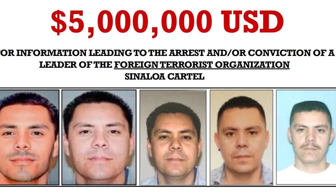 Cartel que ofrece una recompensa de hasta 5 millones de dólares por la captura del jefe de una facción del cártel de Sinaloa, Juan José Ponce Félix. (Cortesía del Departamento de Estado de Estados Unidos)