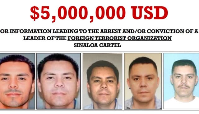 Cartel que ofrece una recompensa de hasta 5 millones de dólares por la captura del jefe de una facción del cártel de Sinaloa, Juan José Ponce Félix. (Cortesía del Departamento de Estado de Estados Unidos)