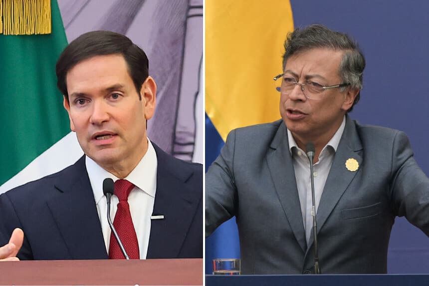  El secretario de Estado de los Estados Unidos, Marco Rubio, el 3 de septiembre de 2025 en Ciudad de México, México. (Héctor Vivas/Getty Images) / Presidente de Colombia, Gustavo Petro, el 21 de julio de 2025 en Santiago de Chile. (Marcelo Hernández/Getty Images)