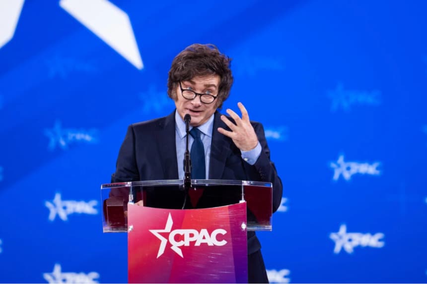 El presidente argentino Javier Milei habla durante la CPAC anual en el Gaylord National Resort & Convention Center en National Harbor en Oxon Hill, Maryland, el 22 de febrero de 2025. Madalina Vasiliu/The Epoch Times