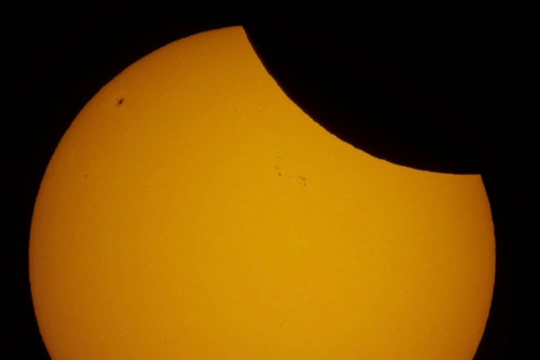 Vista de un eclipse solar parcial sobre San Petersburgo, Rusia, el 29 de marzo de 2025. (Dmitri Lovetsky/AP Photo)
