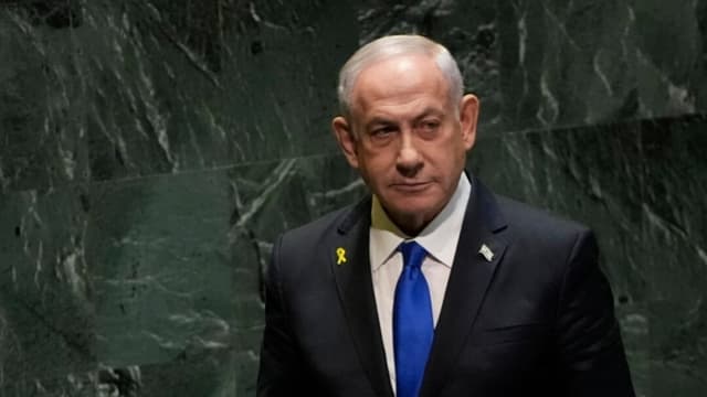 El primer ministro israelí, Benjamin Netanyahu, pronuncia un discurso en la 79.ª sesión de la Asamblea General de las Naciones Unidas en Nueva York el 27 de septiembre de 2024. (Pamela Smith/AP Photo)
