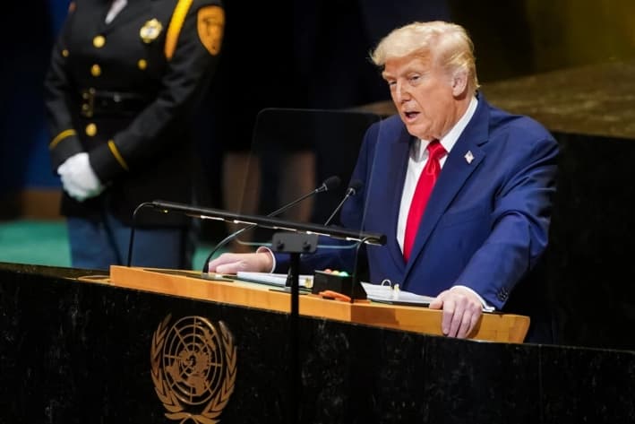 El presidente Donald Trump se dirige a la 80.° Asamblea General de la ONU en la ciudad de Nueva York, el 23 de septiembre de 2025. (Al Drago/Reuters)