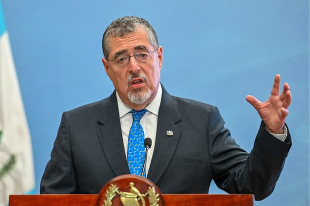 Guatemala's President Bernardo Arevalo speaks during a press conference at Culture Palace in Guatemala City on February 17, 2025. (Photo by JOHAN ORDONEZ / AFP) (Photo by JOHAN ORDONEZ/AFP via Getty Images)