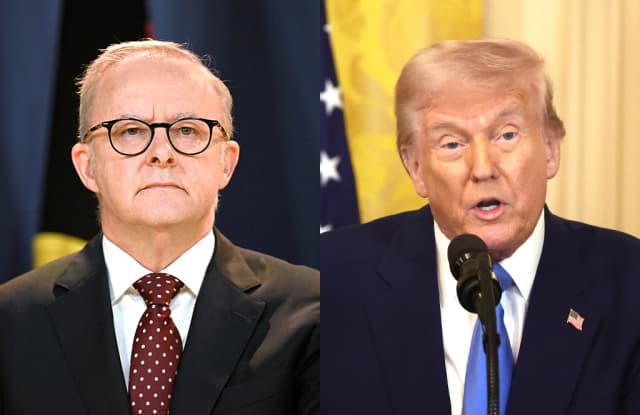 (De izquierda a derecha) El primer ministro australiano, Anthony Albanese, y el presidente estadounidense, Donald Trump. (Imagen de AAP/Dean Lewins, Tasos Katopodis/Getty Images)