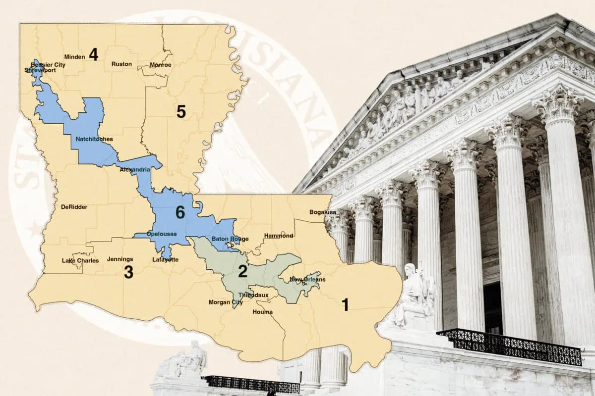 <em>Mapa de los distritos congresionales de Luisiana; los distritos 2 y 6 son distritos con mayoría de población afroamericana. (Ilustración de The Epoch Times, dominio público, Madalina Vasiliu/The Epoch Times)</em>