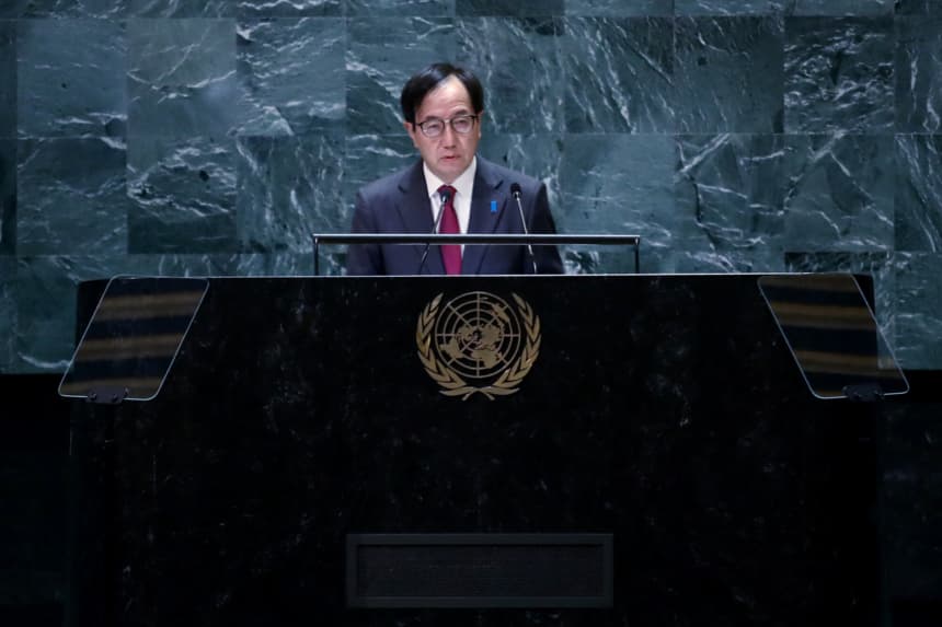 El representante permanente de Japón ante la ONU, Yamazaki Kazuyuki. (LEONARDO MUNOZ/AFP via Getty Images)