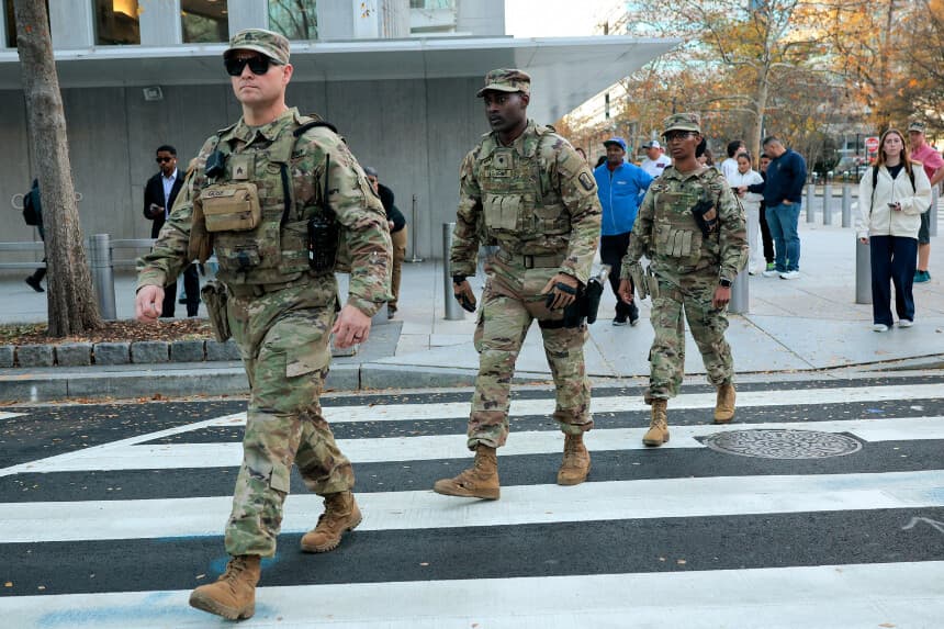Members of the National Guard respond to a shooting near the White House on November 26, 2025 in Washington, DC. According to reports, two members of the West Virginia National Guard were shot and a suspect is being detained at a local hospital. (Photo by Chip Somodevilla/Getty Images)
