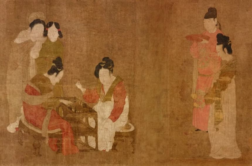 Damas de la corte jugando a los dados durante la dinastía Tang. (Zhou Fang)