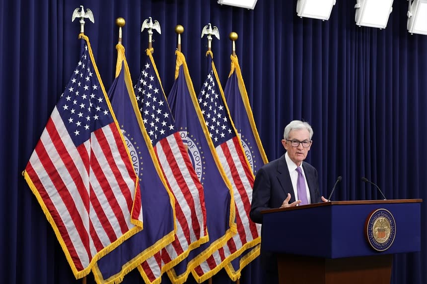 El presidente de la Reserva Federal, Jerome Powell, habla durante una conferencia de prensa tras una reunión del Comité Federal de Mercado Abierto en la Reserva Federal el 29 de octubre de 2025 en Washington, DC. (Alex Wong/Getty Images)