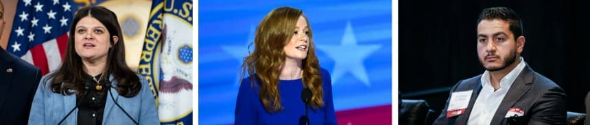 (Izquierda) La representante Haley Stevens (D-Mich.) habla durante una rueda de prensa, en Washington, el 6 de febrero de 2025. (Centro) La senadora estatal de Michigan, Mallory McMorrow, habla en la Convención Nacional Demócrata, en Chicago, el 19 de agosto de 2024. (Derecha) Abdul El-Sayed habla en un panel en Washington, el 23 de julio de 2019. (Madalina Vasiliu/The Epoch Times, Mandel Ngan/AFP vía Getty Images, Holly Kellum/NTD)