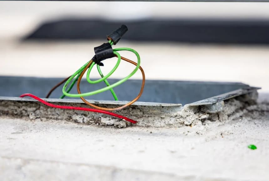 Restos de cables cortados tras un incidente de robo en Los Ángeles, el 4 de abril de 2024. (John Fredricks/The Epoch Times)