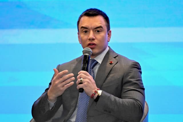 El presidente de Ecuador, Daniel Noboa, durante la inauguración de la conferencia internacional sobre drogas sintéticas en Quito el 26 de enero de 2026. (Rodrigo BUENDIA / AFP vía Getty Images)