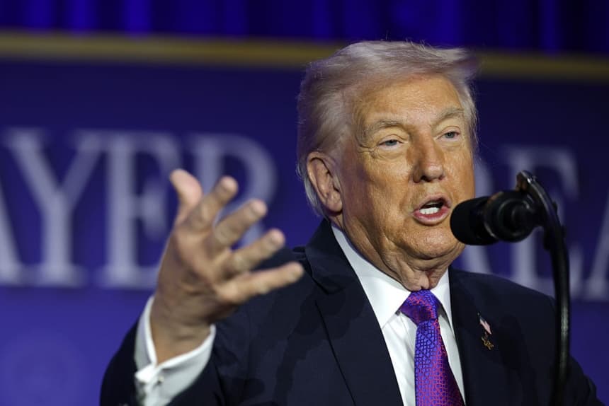 El presidente de Estados Unidos, Donald Trump, habla durante el 74.º Desayuno Nacional de Oración en el Washington Hilton, Washington D. C., el 5 de febrero de 2026. (Alex Wong/Getty Images)